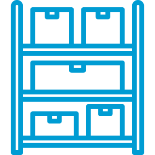 Mask group-1 Blue shelving unit icon with boxes.