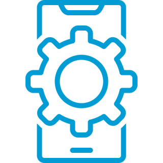 Mask group-2 Smartphone with gear icon, blue outline.