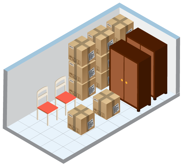 hwy-5 Storage room with boxes and chairs.