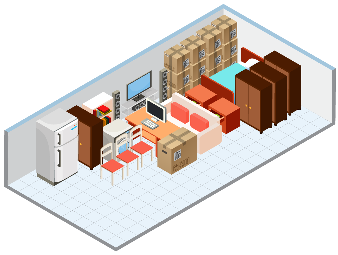 hwy-7 Storage room filled with furniture and boxes.