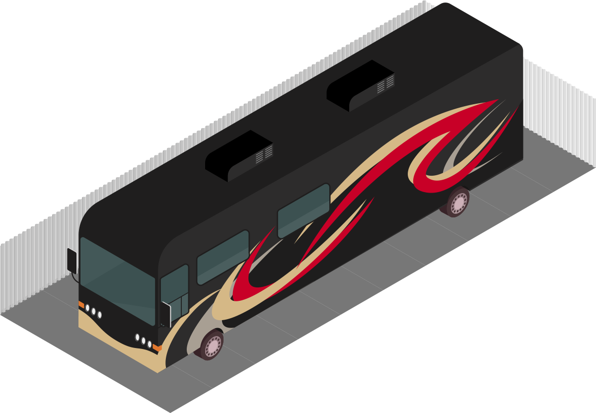 ra-7 Black motorhome with red flame design.
