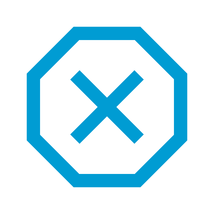 we-3 Blue octagon with a white X symbol.