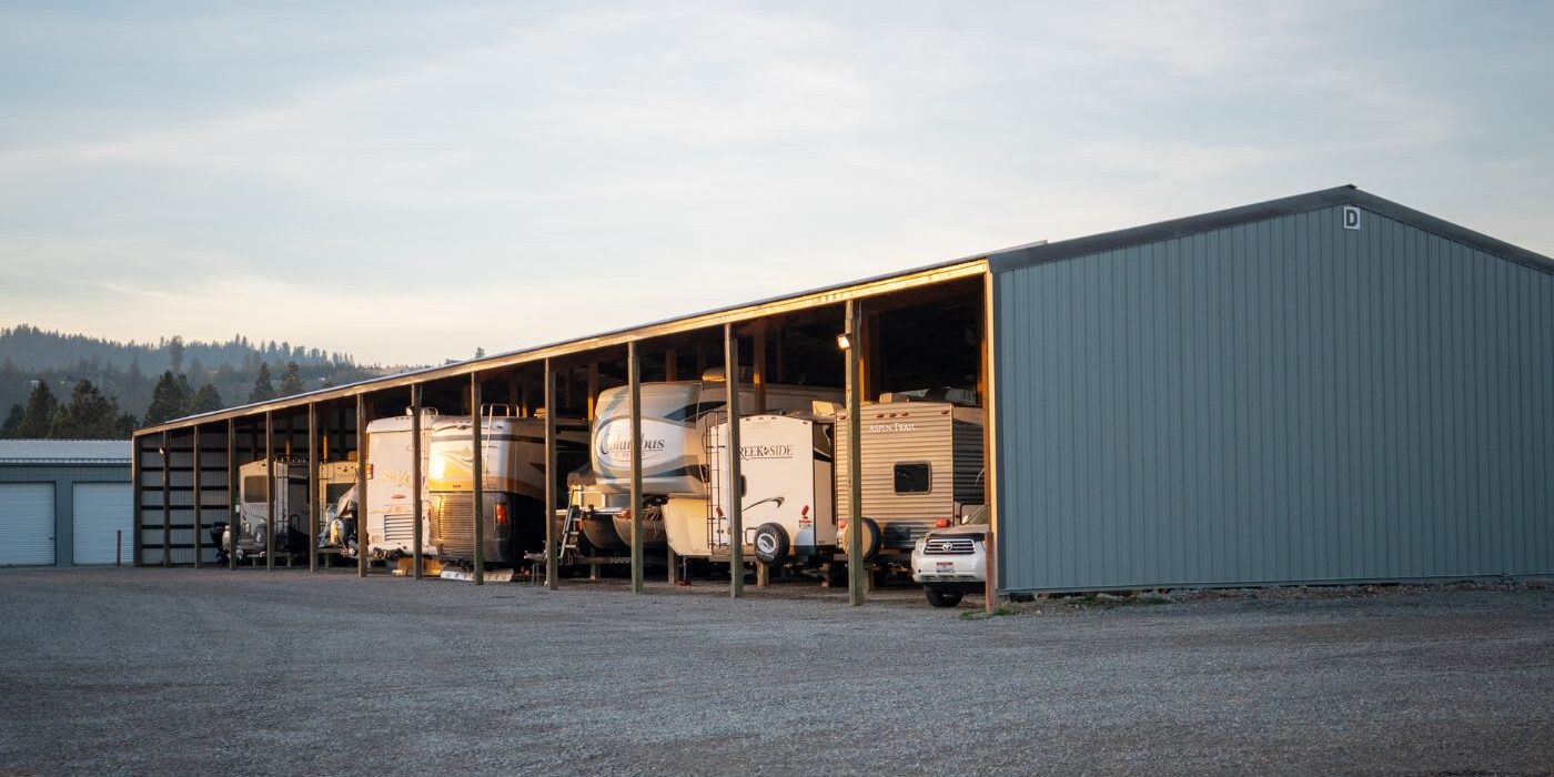 2-1 Covered storage facility with parked RVs.