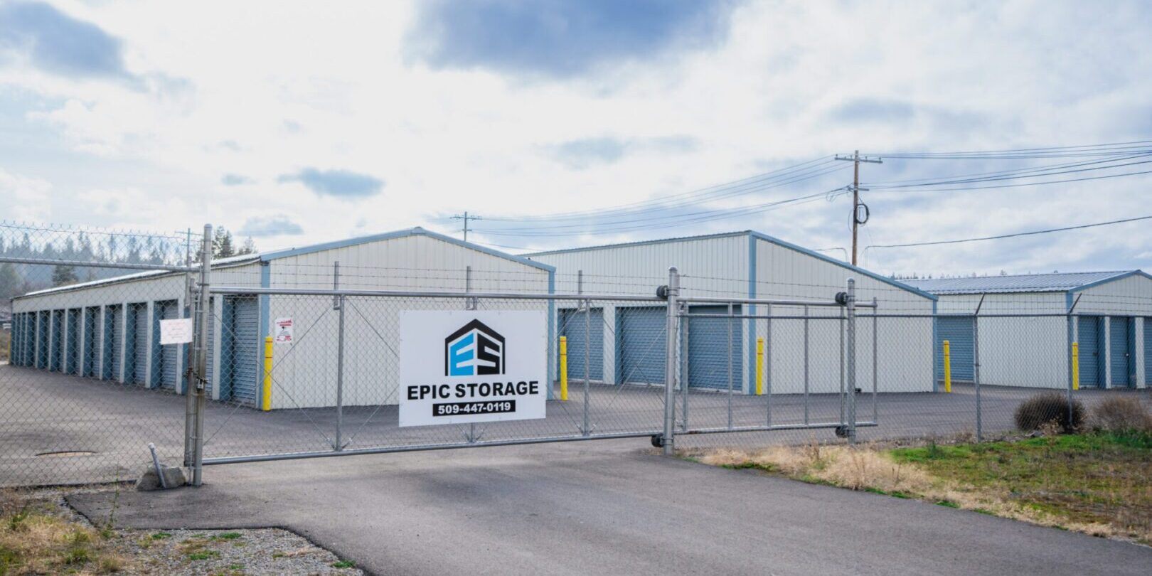 downtown-4 Storage facility with multiple units and gate.